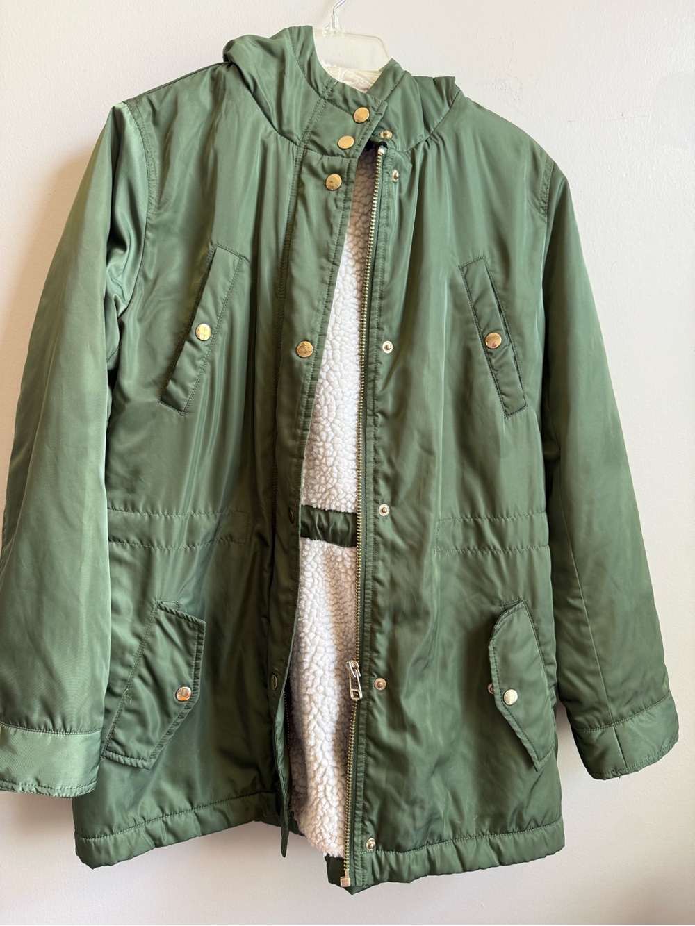 Forever 21 Olive Green Hooded Sherpa-Lined Puffer Jacket